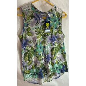 Kiwi Fresh Floral Print Top Blouse Womens Size S Sleeveless Purple Passion New